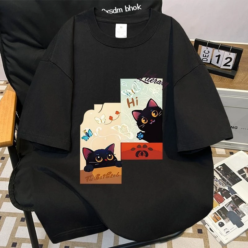 

Été Nouveau Футболка À Manches Courtes En Coton Universitaire Britannique Pour Hommes À Col Rond Imprimé Couple À Manches Courtes