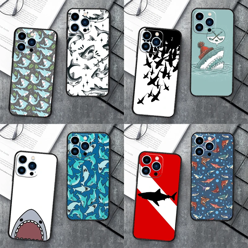 Cartoon Sharks Phone Cover For iPhone 16 15 12 11 13 14 Pro Max Mini X XR XS Max Plus Phone Case