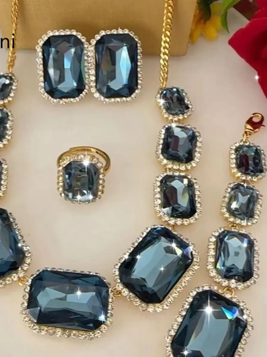 New Fashionable High-End Dubai 24K Gold Plated Necklace Earrings Rings Bracelet Romantic Wedding Party Jewelry Set for Lover 666 view 2