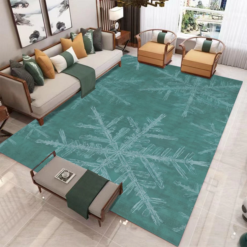 Snowflake Pattern Rug Rustic Winter Theme NonSlip Easy Clean Cozy Decor Carpet for Living Room Dining Room & Holiday Gathering