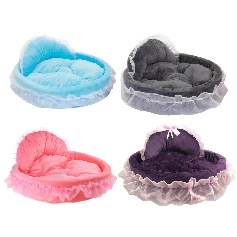 

Ruffled Pet Princess Bed Kitten Puppy Wedding Gift for Pet Detachable Cushion for Dogs and Cats Warm Nest