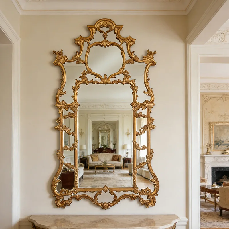 ins European retro high-end carved makeup mirror wall hanging living room fireplace classical French decorative
