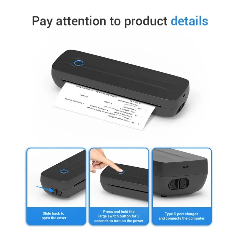 Y8 المحمولة بدون حبر موبايل صور وثيقة طابعة صغيرة محمولة مكتب صغير حراري A4