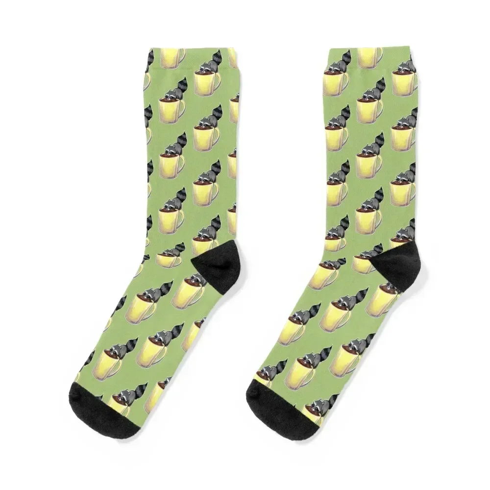 

Coffee raccoon Socks Men's anti slip football heated christmas gifts Socks For Men Women's