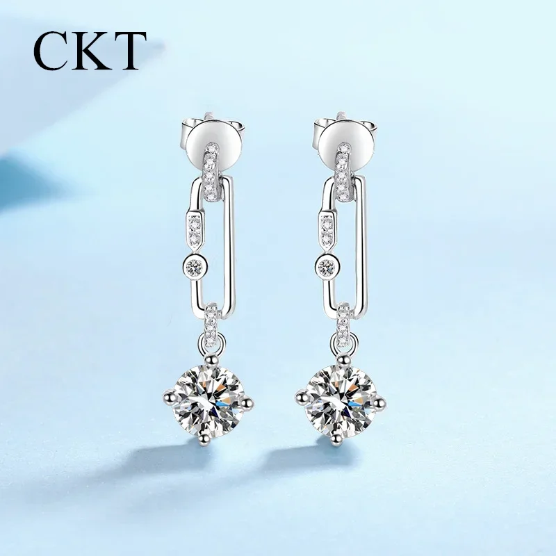 

18K White Gold Platinum Pt950 1-2ct Moissanite Diamond Drop Earrings for Women Long Earrings Temperament Wedding Fine Jewelry