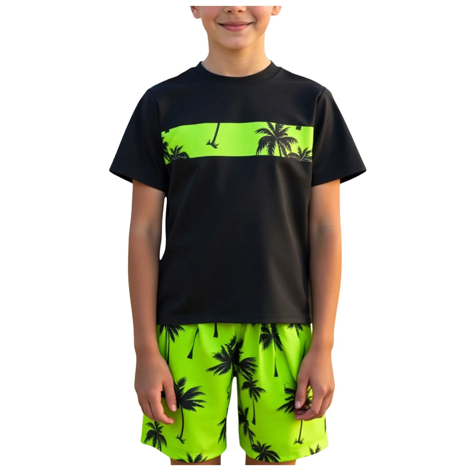 

Bathing Trunks for Boys Children's Swimsuits Boys' Two Piece Short Sleeve Swimming Suits Leaf Printed Toddler Size 4 Swim Suit