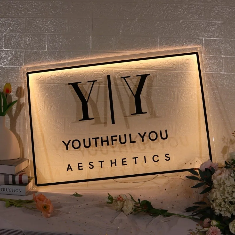 Custom LED Backlit Business Logo Sign Large Dimmable/RGB Backlighting Acrylic Signs for Beauty Studio Storefront Wall Decor