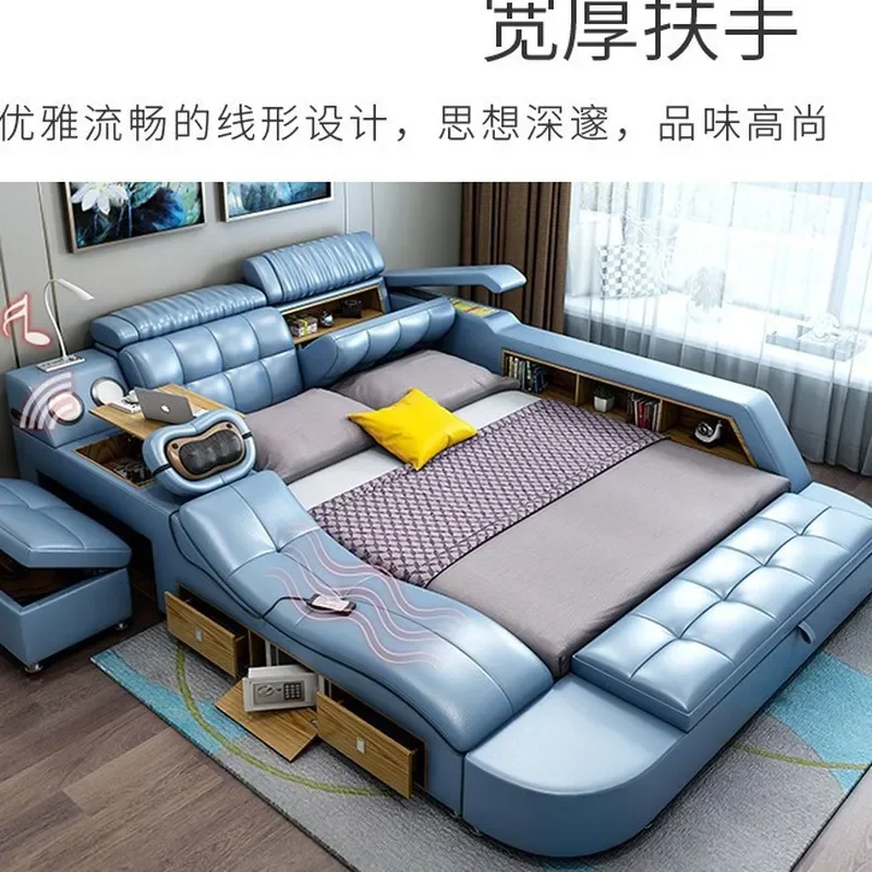 Nordic Light Luxury Multi Function Bluetooth Audio USB Charging Massage Leather Bed for Bedroom