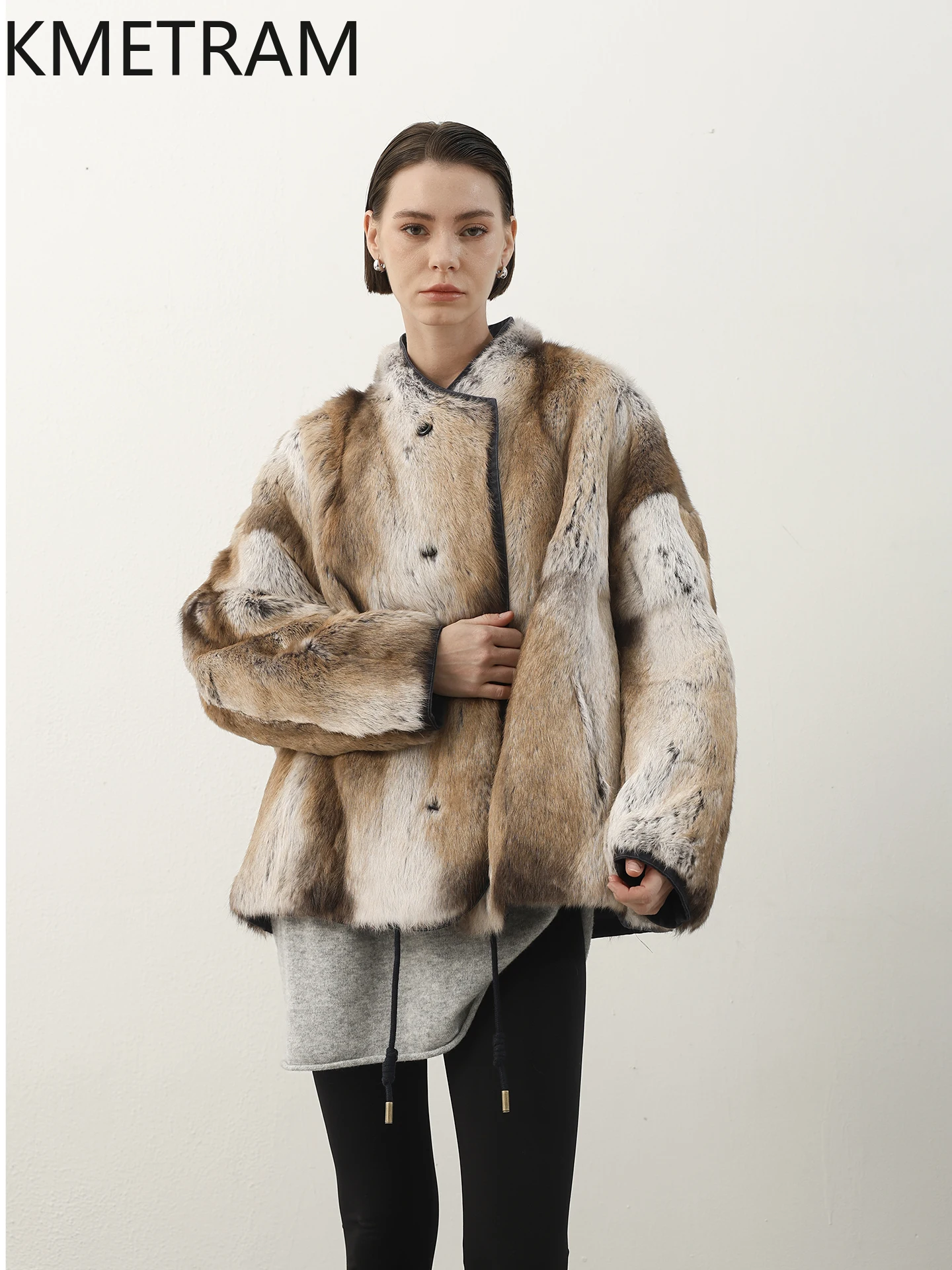 KMETRAM بطانة من فرو الأرنب الحقيقي ملابس خارجية جديدة مزدوجة الوجه معاطف من الفرو الحقيقي 2025 سترة نسائية شتوية قصيرة أربعة نسائية