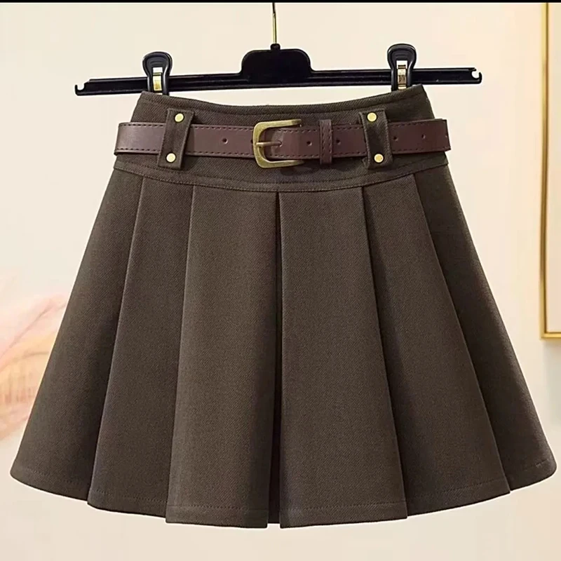 

Корейская шерстяная мини-юбка Jk плиссированная женская с высокой талией в консервативном стиле с поясом Harajuku Y2K японская модная повседневная классическая юбка