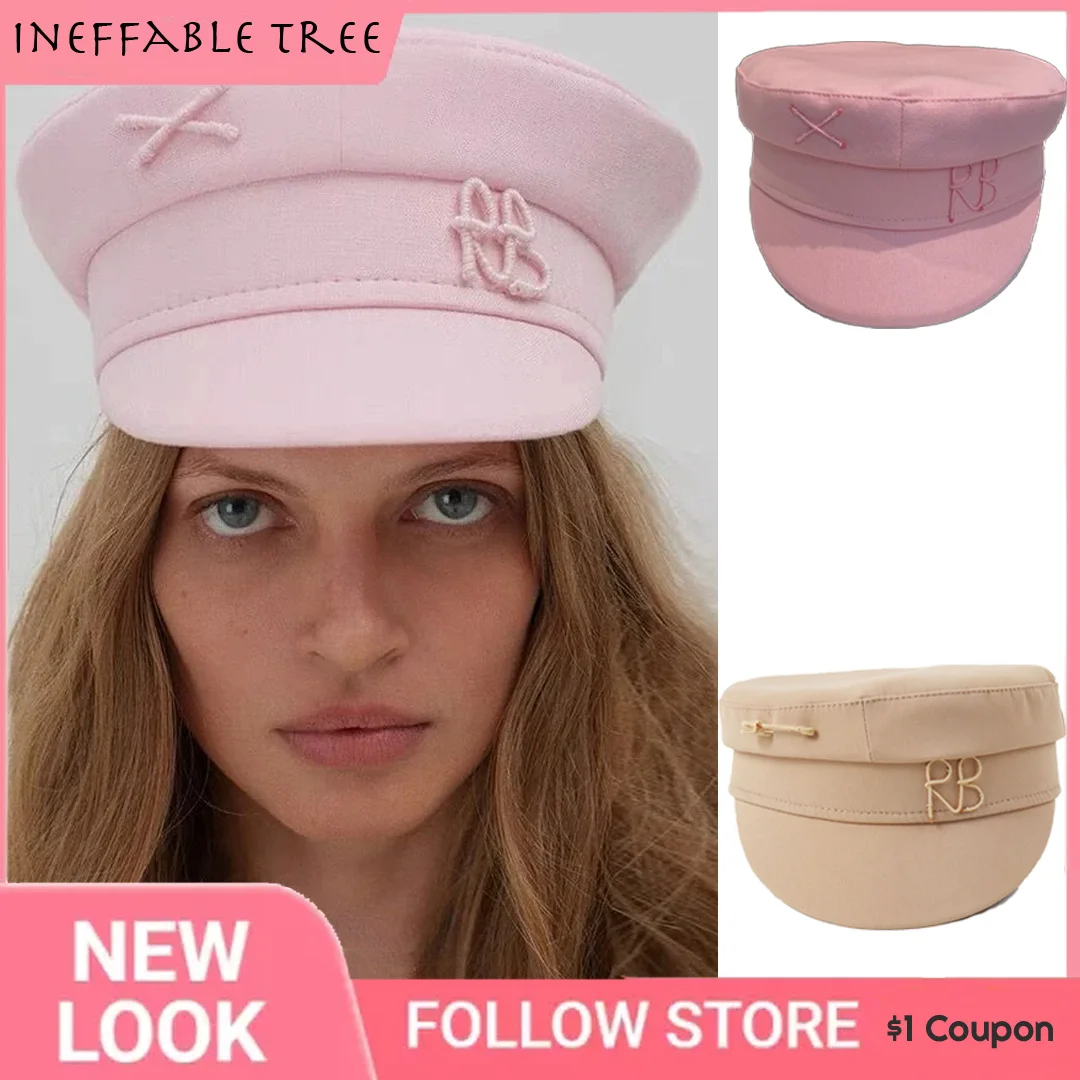 Kadınlar için marka sekizgen şapkalar bayanlar mektuplar askeri kap fransız lüks pembe Newsboy şapka monogram-süslenmiş Baker Boy Gorras