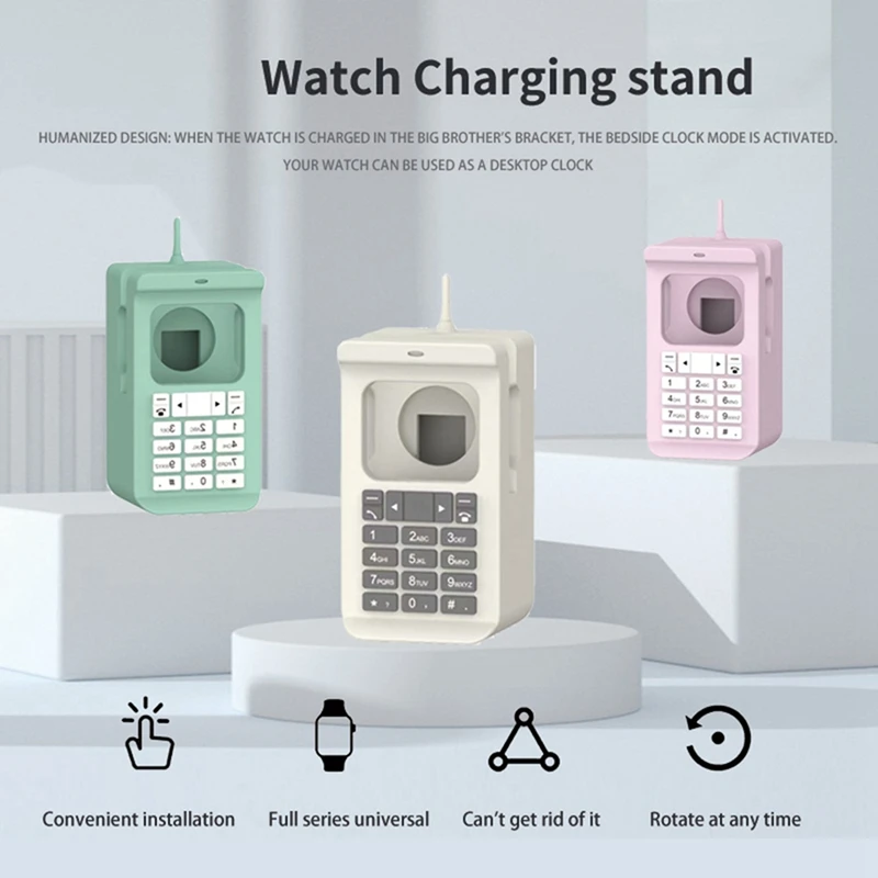 Silicone Charging Holder Dock For Apple Watch Charger Stand Retro Computer Pattern Charging Base C