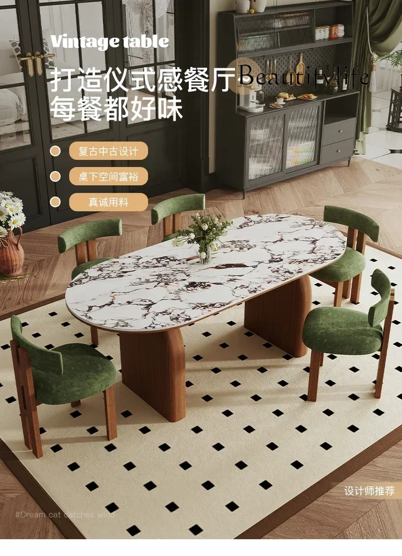 N45 OW Light French Style Vintage Dining Table Stone Plate Home Living Room Modern Simple  Dining Table Cream Style Middle Ancie