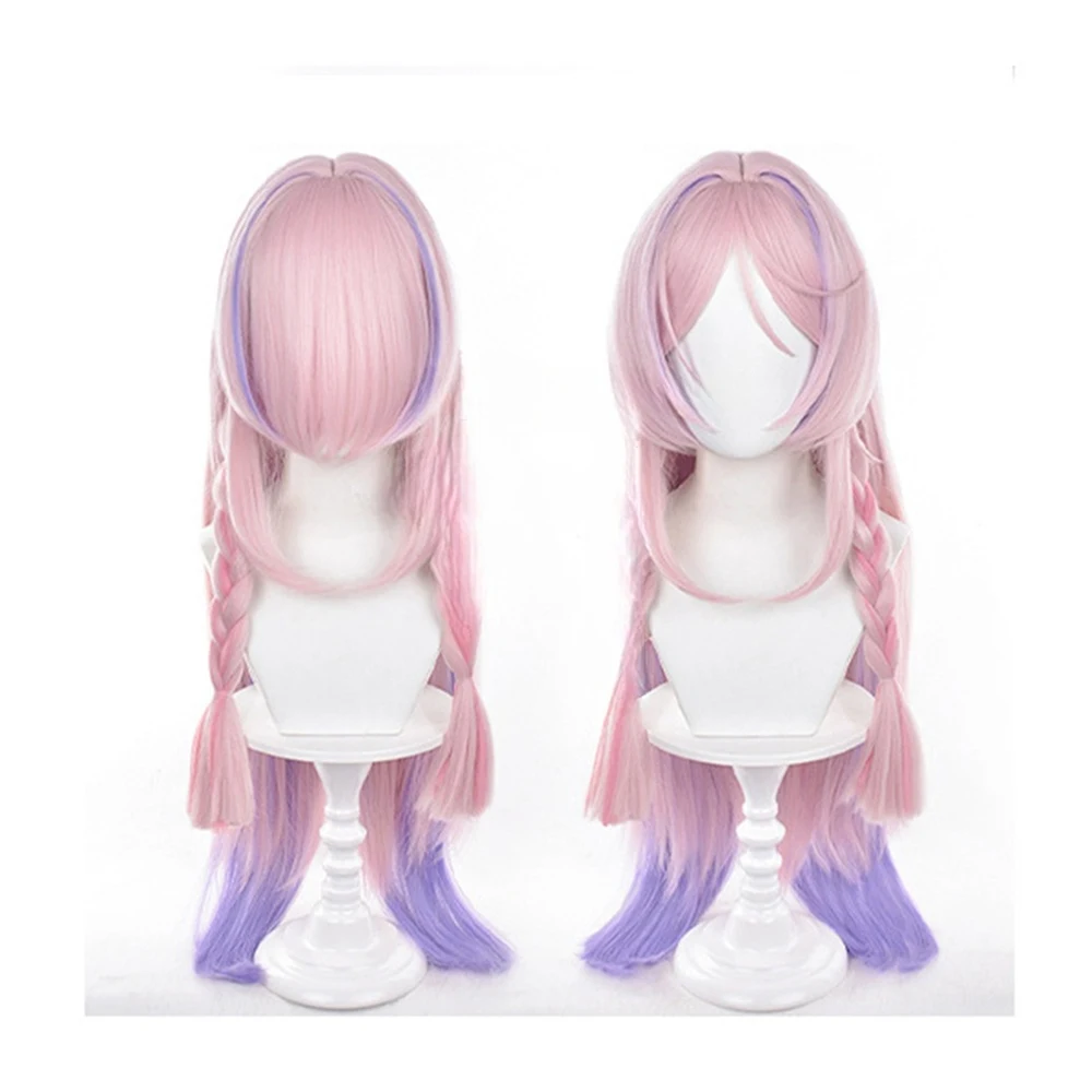 Citlali Cosplay Wig Game Pink Purple Gradient Long Straight Heat Resistant Synthetic Hair Halloween Party Wigs + Wig Cap