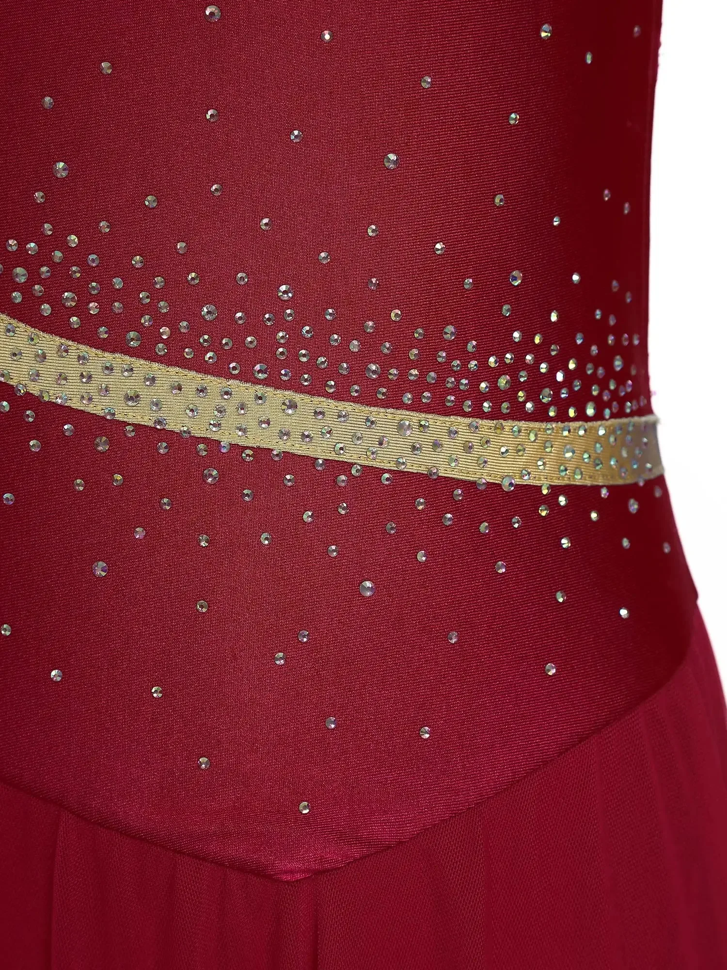

Kids Girls Lyrical Dance Skirt Shiny Rhinestones Open Front Asymmetric Mesh Short Skirts Figure Skating Ballet Dance Performance