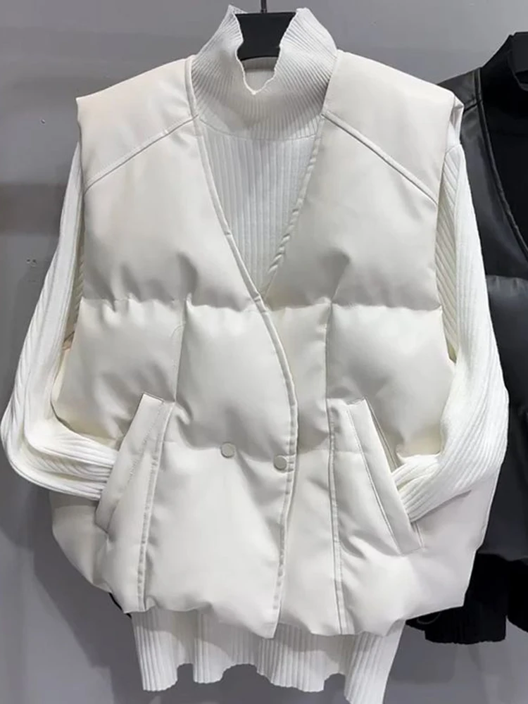 plus Size Autumn Winter Sleeveless PU Leather Vest Fashionable Slimming Short Outerwear for Small Stature Women Straight Cut ...