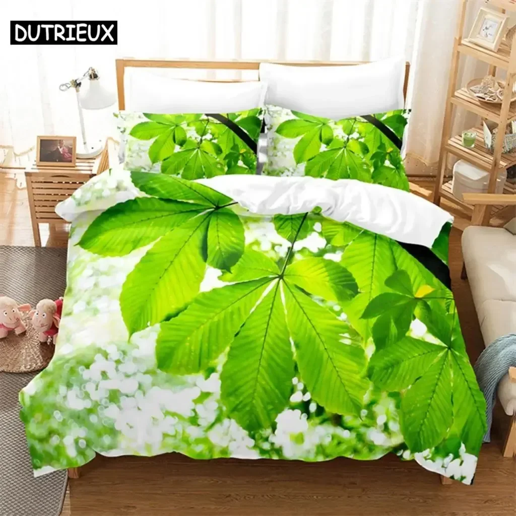 

Green Leaves Queen Bedding Set Duvet Cover Set Kids Bedding Digital Printing Bed Linen King Size Duvet Cover Bedding Set