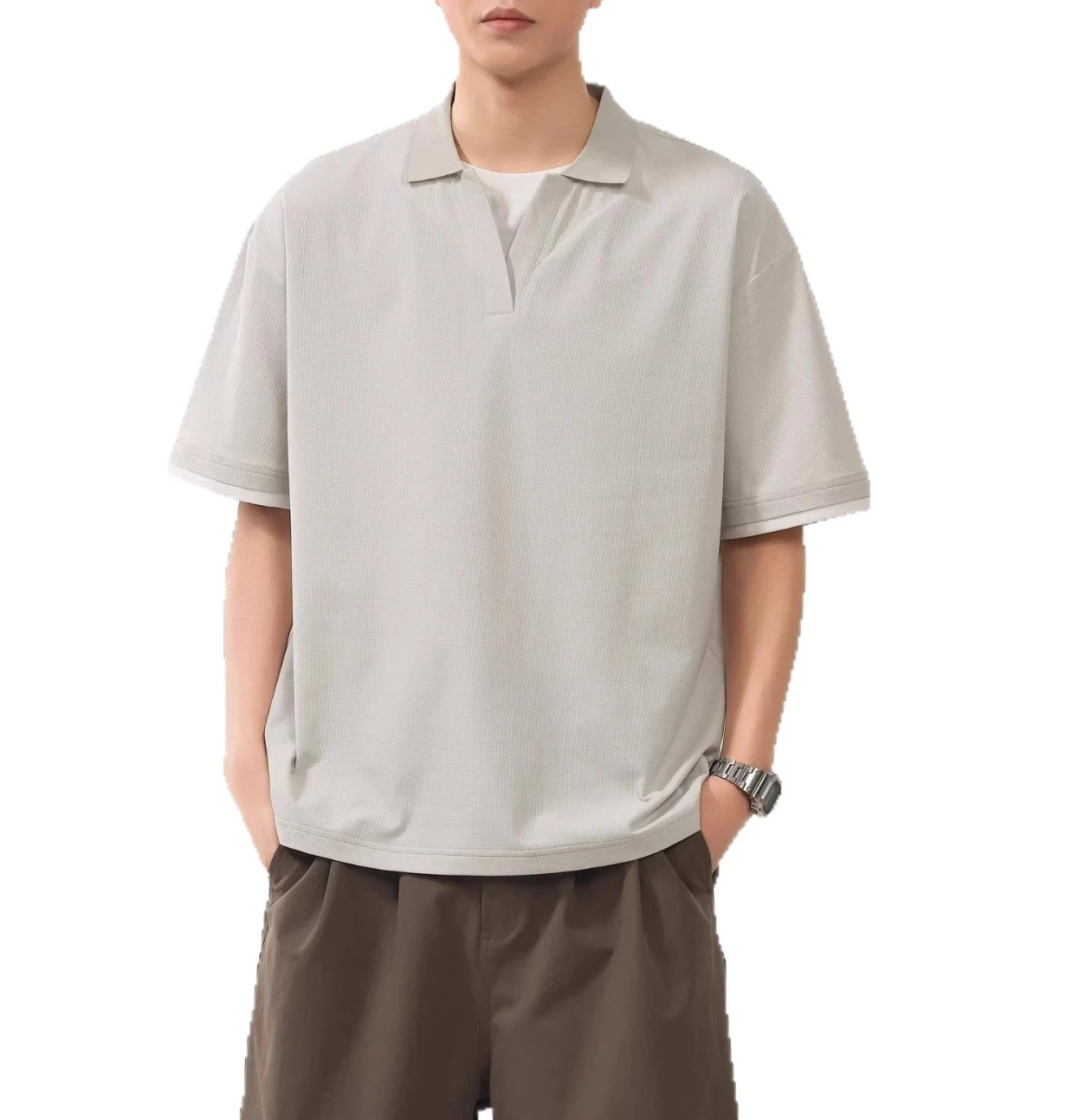 2026 Men's Polo Shirt Fake Two Loose Lapel T-Shirt Summer Casual Cool Short Sleeve