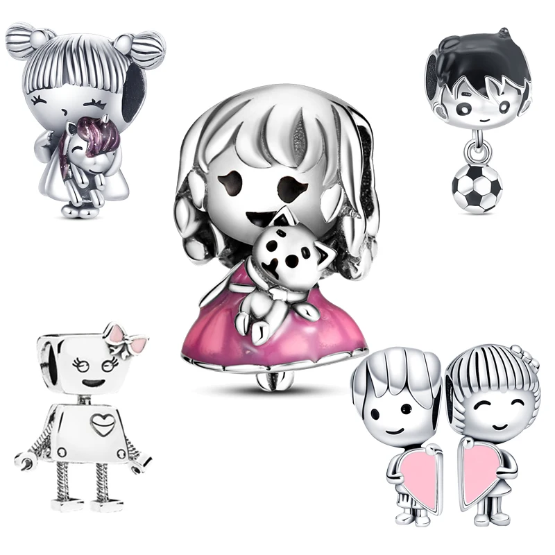 

925 Sterling Silver Little Gril Boy Charms Beads Angel Fashion Robot Fit Original Bracelets DIY Jewelry Gift