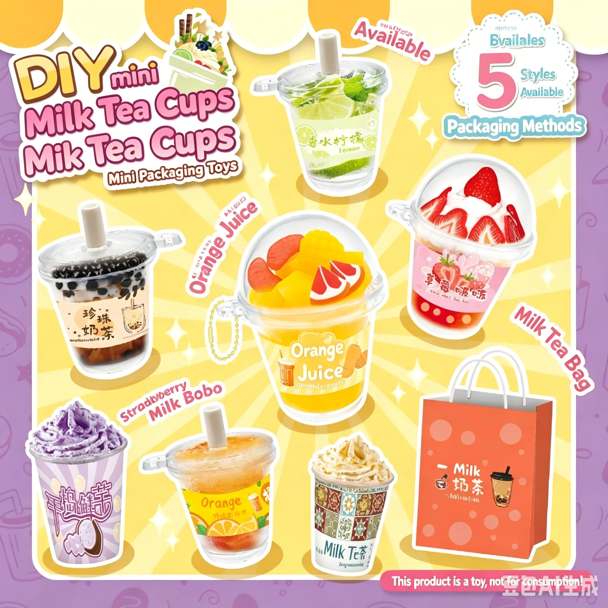 Creative Mini Milk Tea Cup Cream Glue DIY Set Handmade Craft Making Material Kit Pretend Play Role Play Toy for Girls Kids