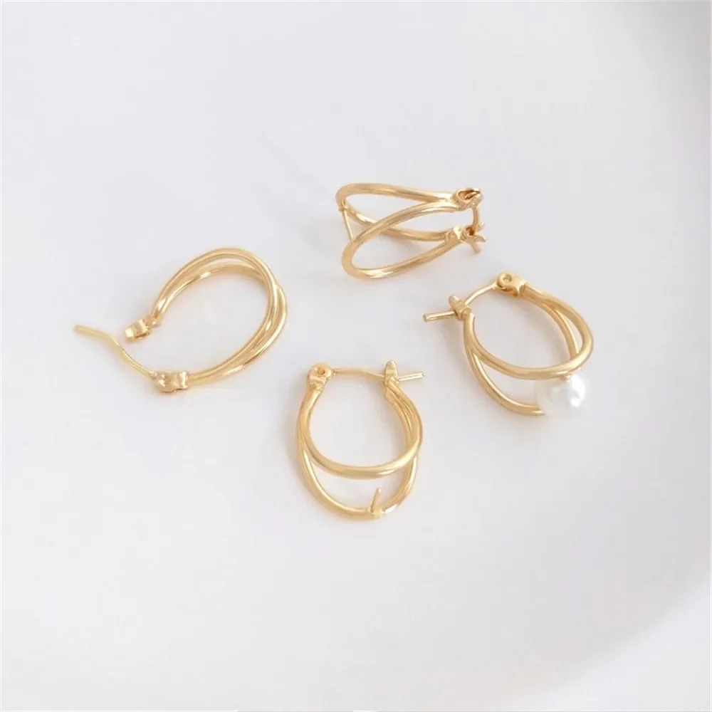 

14K Gold Plated Double Line U shaped earring with bead holder Diy earclasp plated real gold earring accessories material