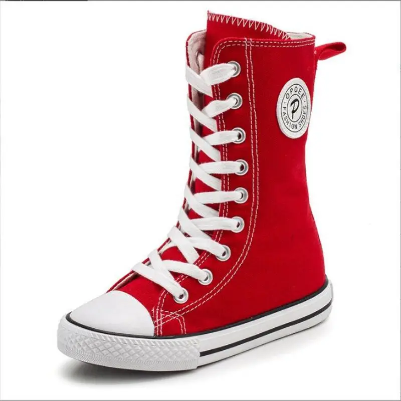 Children's Canvas Shoes Autumn High Top Boys And Girls' Shoes Korean Edition Trendy High Tube Side Zipper Small White Shoes 29-3