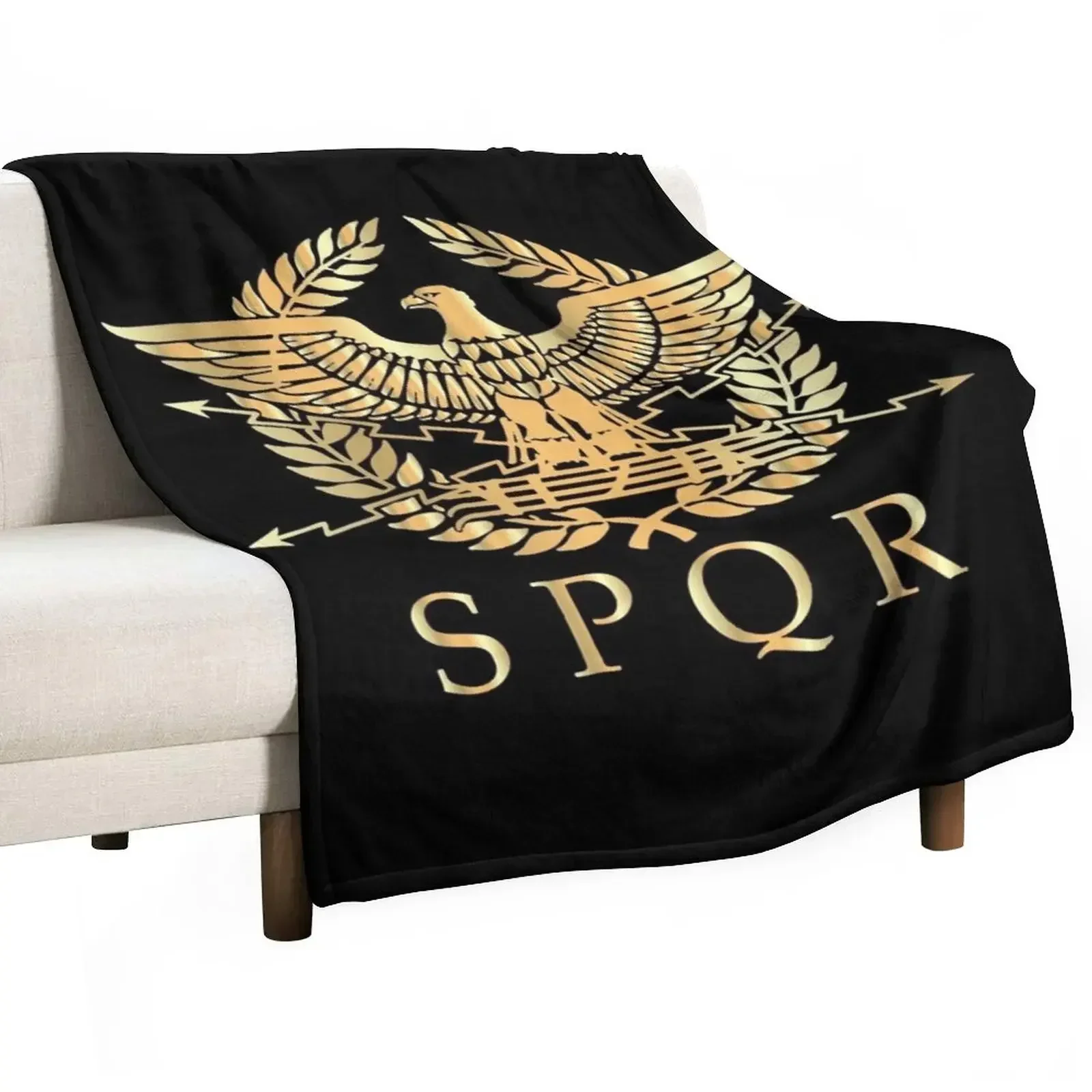 

SPQR- Roman Empire Standard Eagle Emblem Vintage Gold Shield Throw Blanket Bed linens Plaid Furrys Blankets