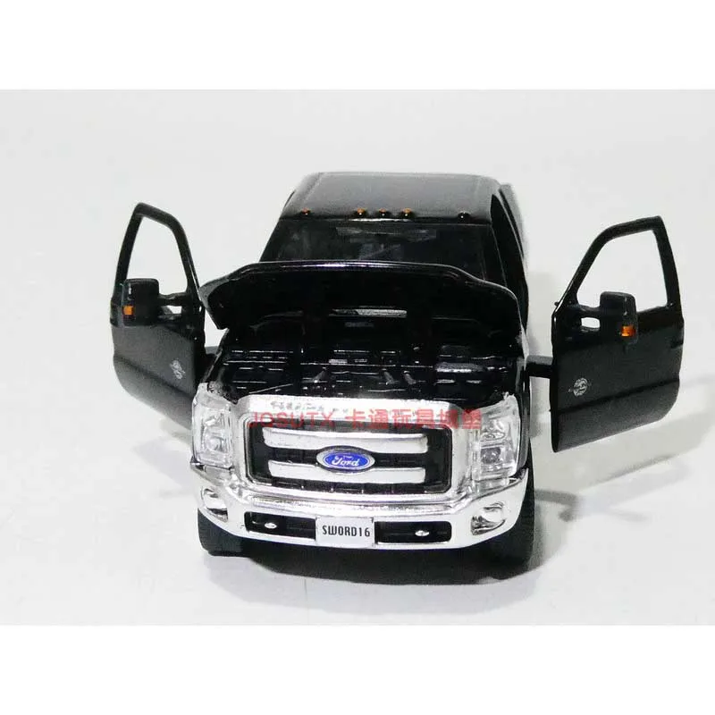 BM Diecast Alloy 1:64 2016 F-250 Classic Black Pickup Truck Model Open Door Adult Collection Display Ornament