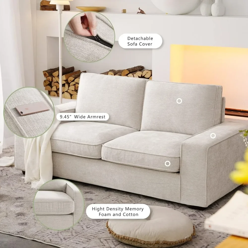 Chenille Sofas & couches with Square Armrest, Removable Low-Back Sofa Cushion and Detachable Sofa Cover/Easy to Install