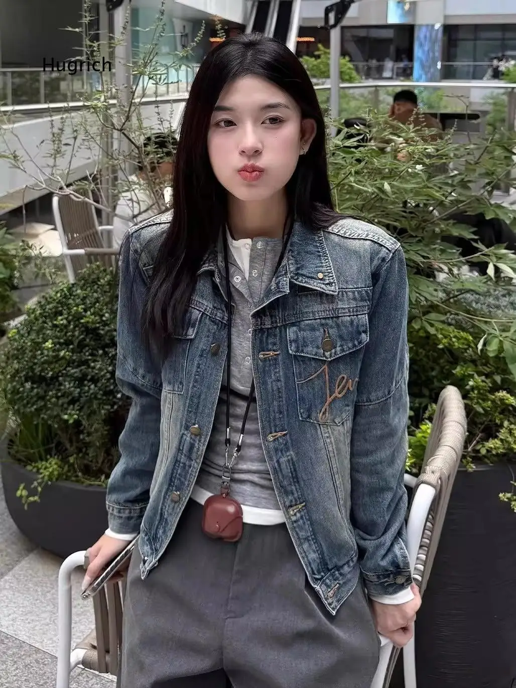 Womens Korean Style Denim Jacket Casual Loose Workwear Coat Minimalist Chic Outerwear Suitable For Spring And Autumn Daily Stree