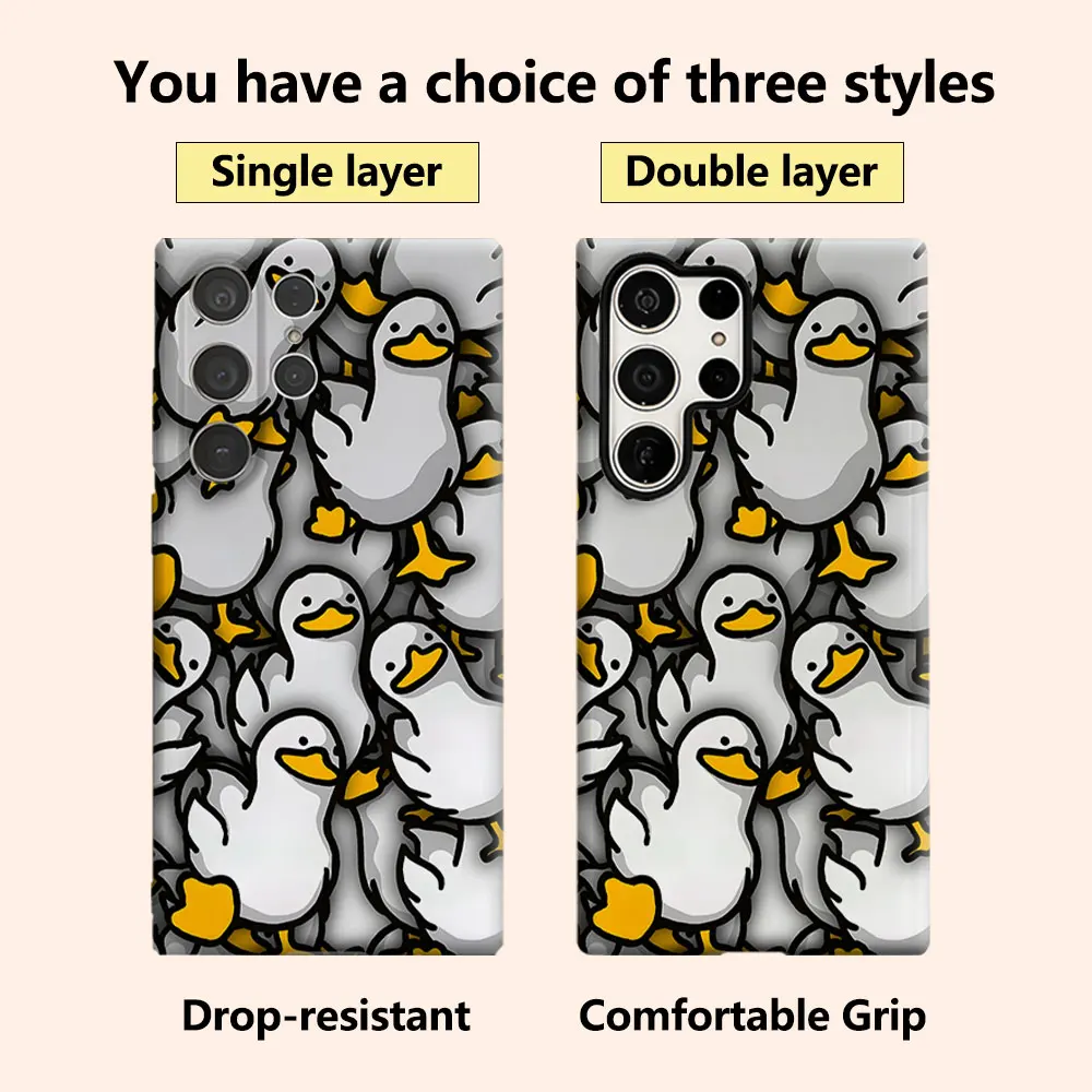 Cute White Duck Print Luxury Fashion Full Lens Protective Case for Samsung Galaxy S26 S25 S24 A56 A36 Plus Ultra