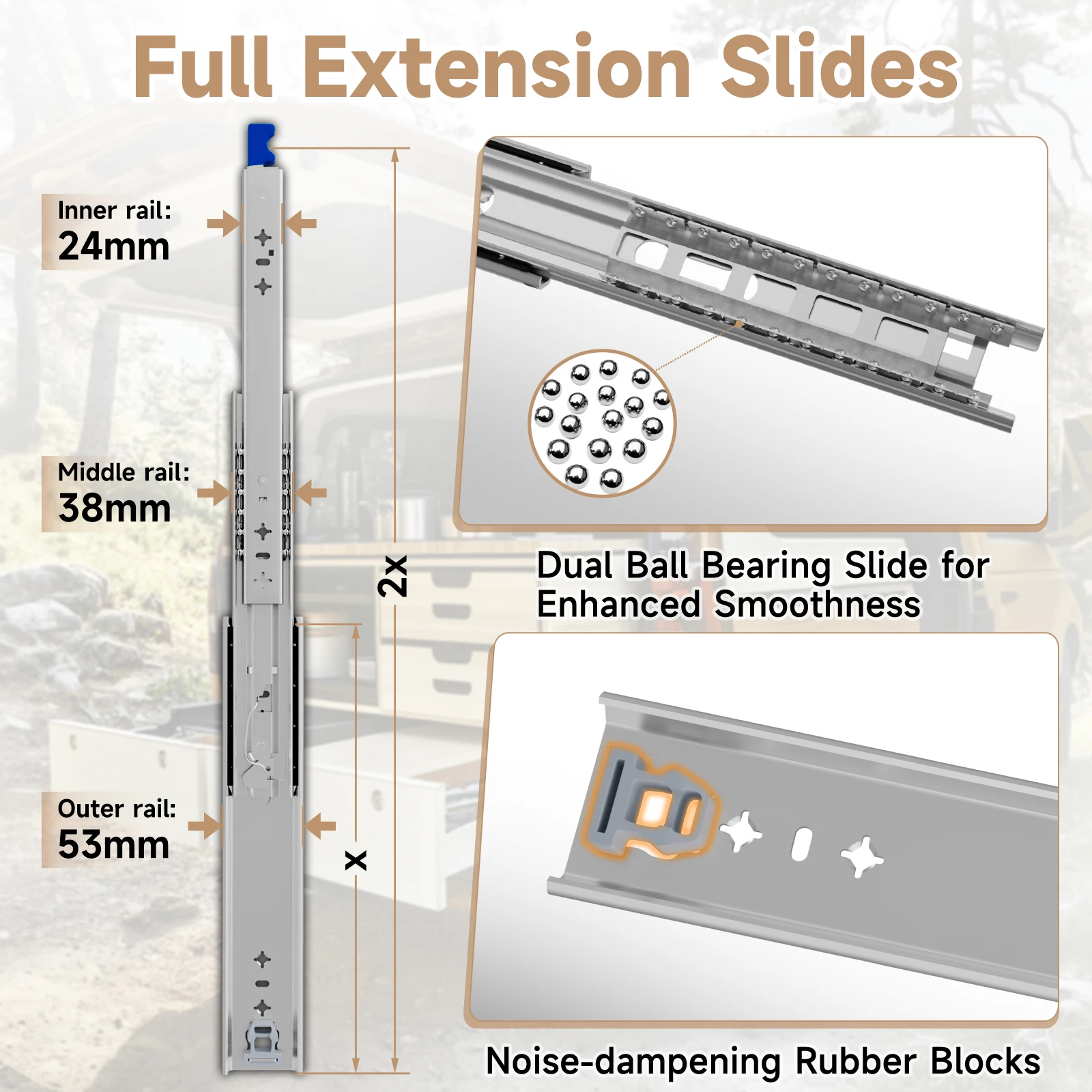 AOLISHENG 1 Pair 260 Lb Capacity Heavy Duty Drawer Slides with Lock,Side Mount Full Extension 3 Fold Ball Bearing Drawer Rails