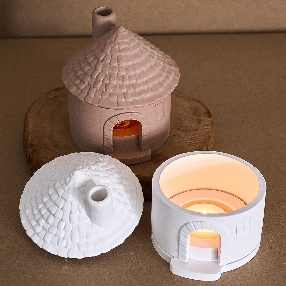 3D House Incense Stove Silicone Mold Set DIY Chimney House Design Candle Holder Jar Gypsum Concrete Mold Craft Making Supplies view 5
