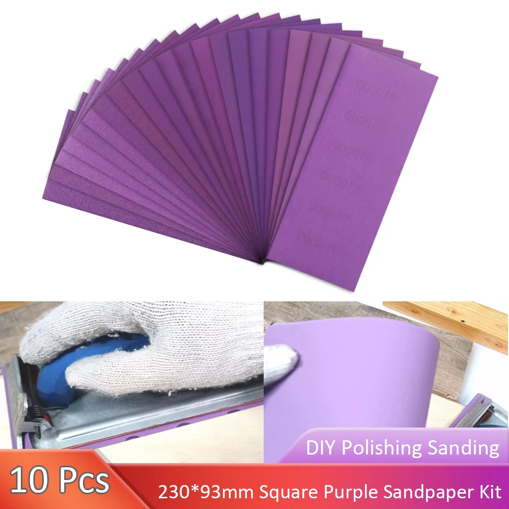 

10 шт., 230x93 мм, 9X3,6 дюйма, набор квадратной наждачной бумаги, влажная и сухая наждачная бумага, шлифовальный лист для автомобильной полировки дерева, металла # 60-10000Grit