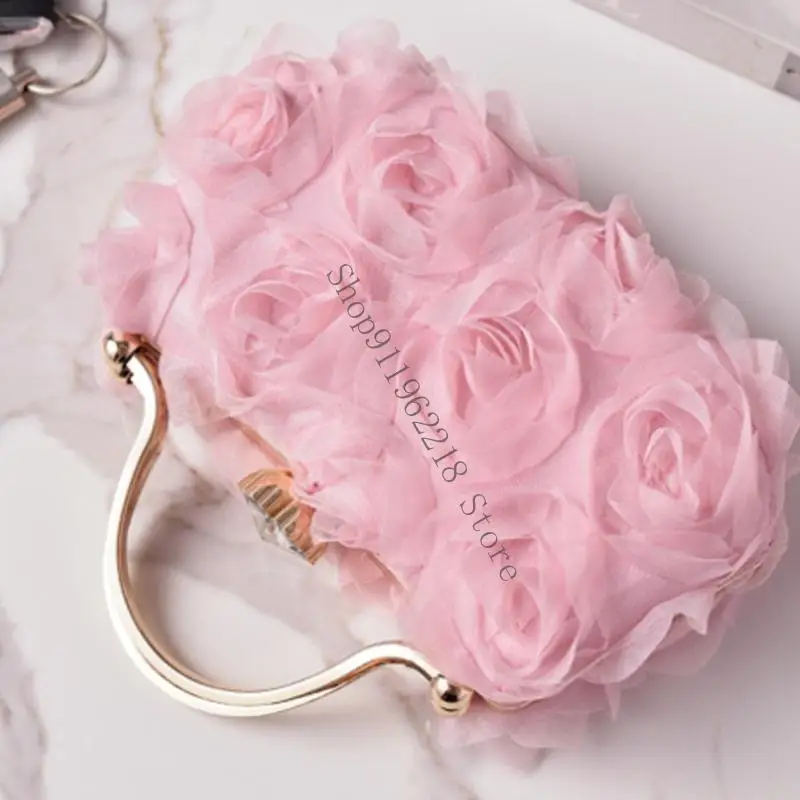 

Rose Flower Handbag with Top Handle Evening Bag for Bridal and Weddings Party 066F