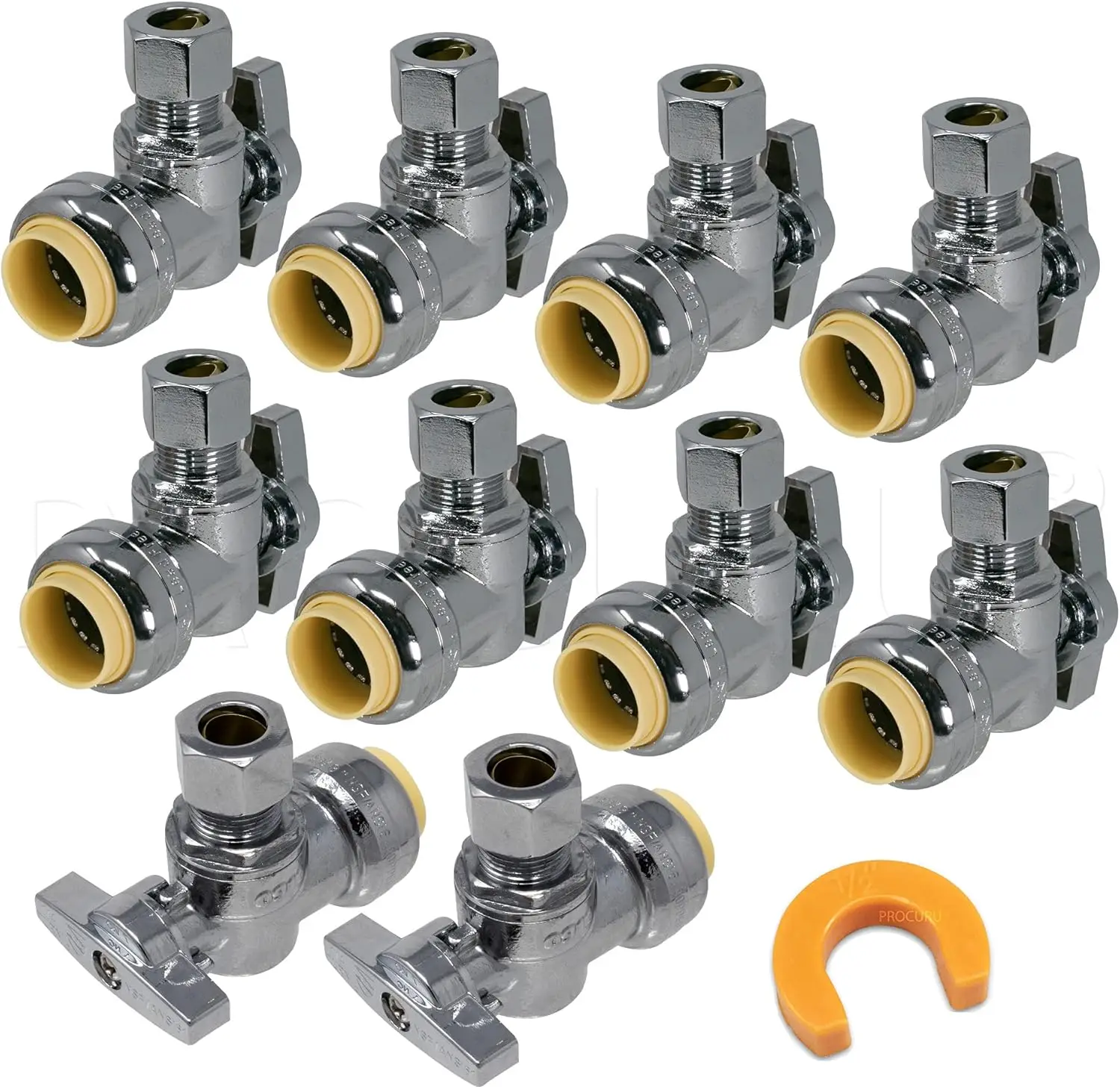

10-Pack Quarter-Turn Push-to-Connect Brass Shutoff Valve for Copper, PEX, CPVC, PE-RT, HDPE Pipes - LF Certified Safe
