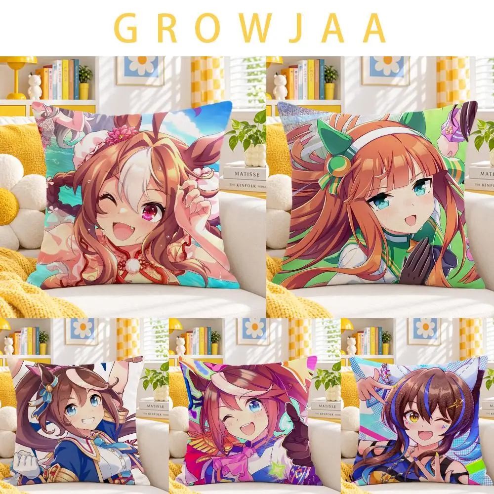 anime Umamusume Pretty Derby Cushion Cover Throw Pillow Short Plush Fresh Bright Cushion for Bedroom Sofa Ornament Present Gift