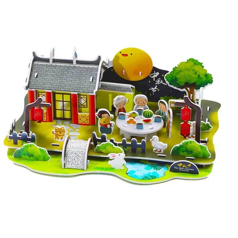 Mid-Autumn Lantern Festival Lantern Paper 3D Three-dimensional Puzzle Handmade DIY Traditional Culture Educational Jigsaw Puzzle