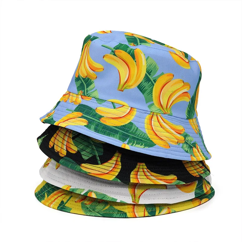 Spring/Summer Women’s Sunscreen Hat Man Leisure Fisherman Hat Unisex Panama Fruit Print Caps Female’s Bucket Hats