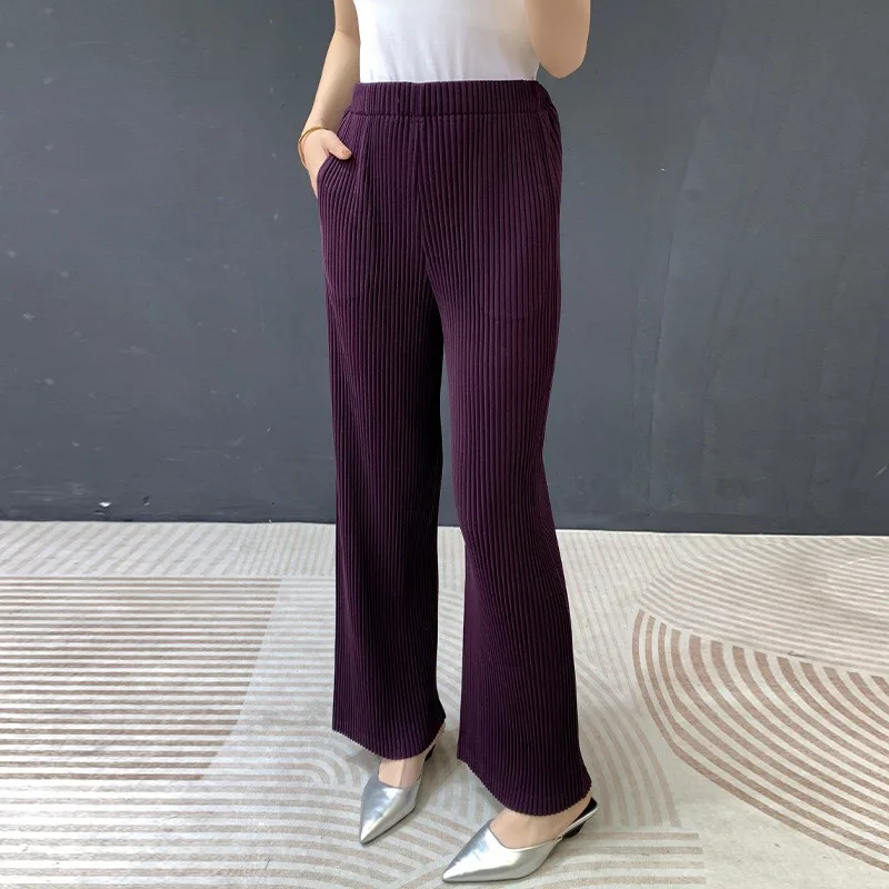 Miyake Pleated Straight-Leg Pants 2026 New Women's Casual Pant Loose High-Waisted Stretch Trousers Commuter Wear Wrinkle-Free