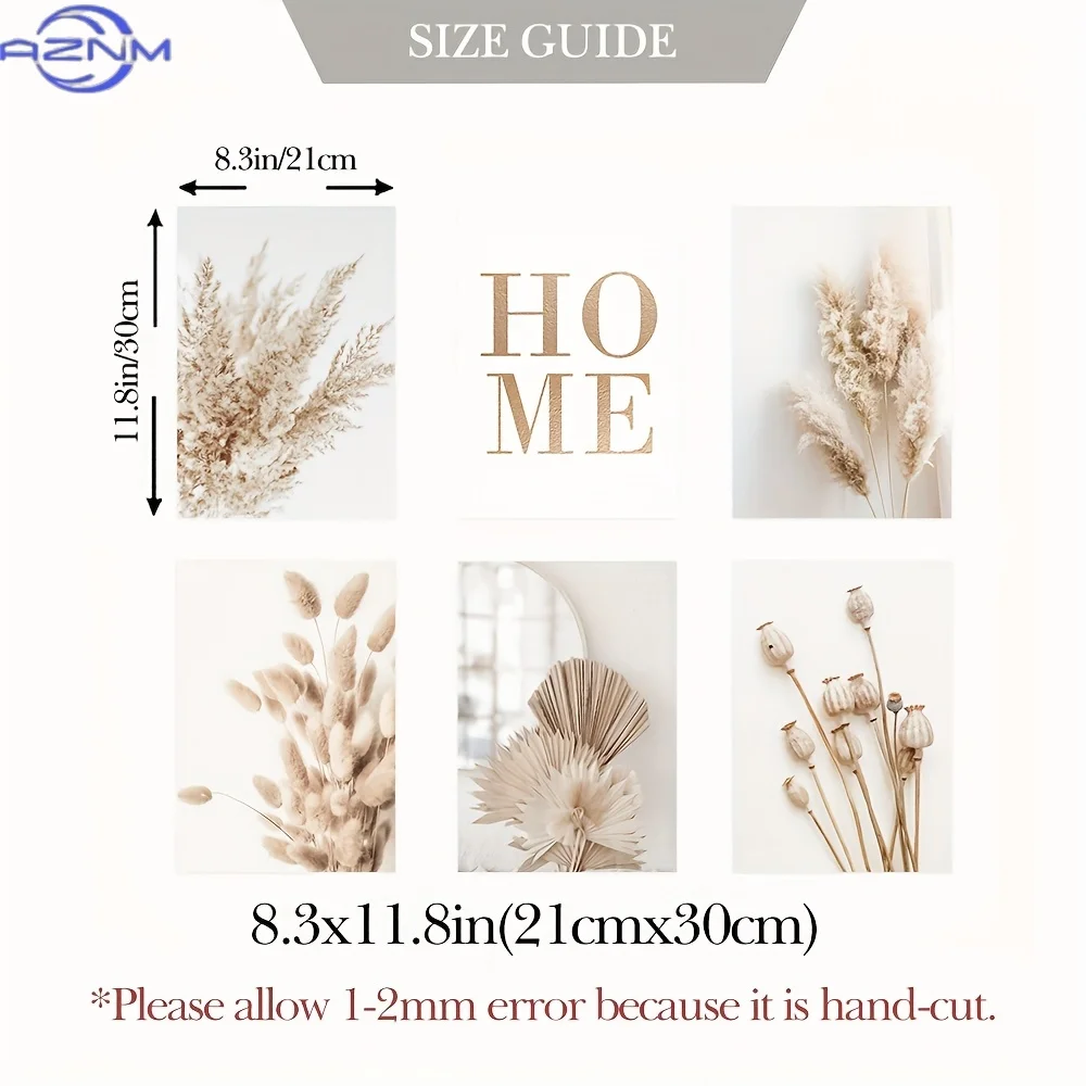 6pcs/3pcs Beige Canvas Paintings, Pampas Grass Artwork Posters, Wall Art, Reed Murals, Leaf Wall Art Prints, Fan Leaf Images, Bo