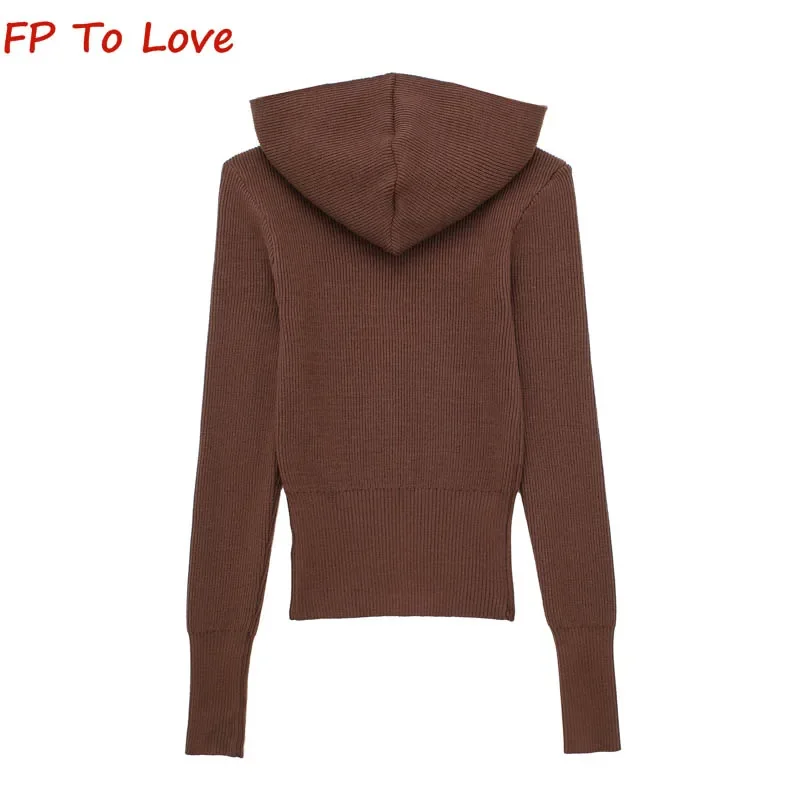 Spice Girls Design Zipper Hooded Knit Cardigan Women Autumn Winter Short Retro Sweater Top