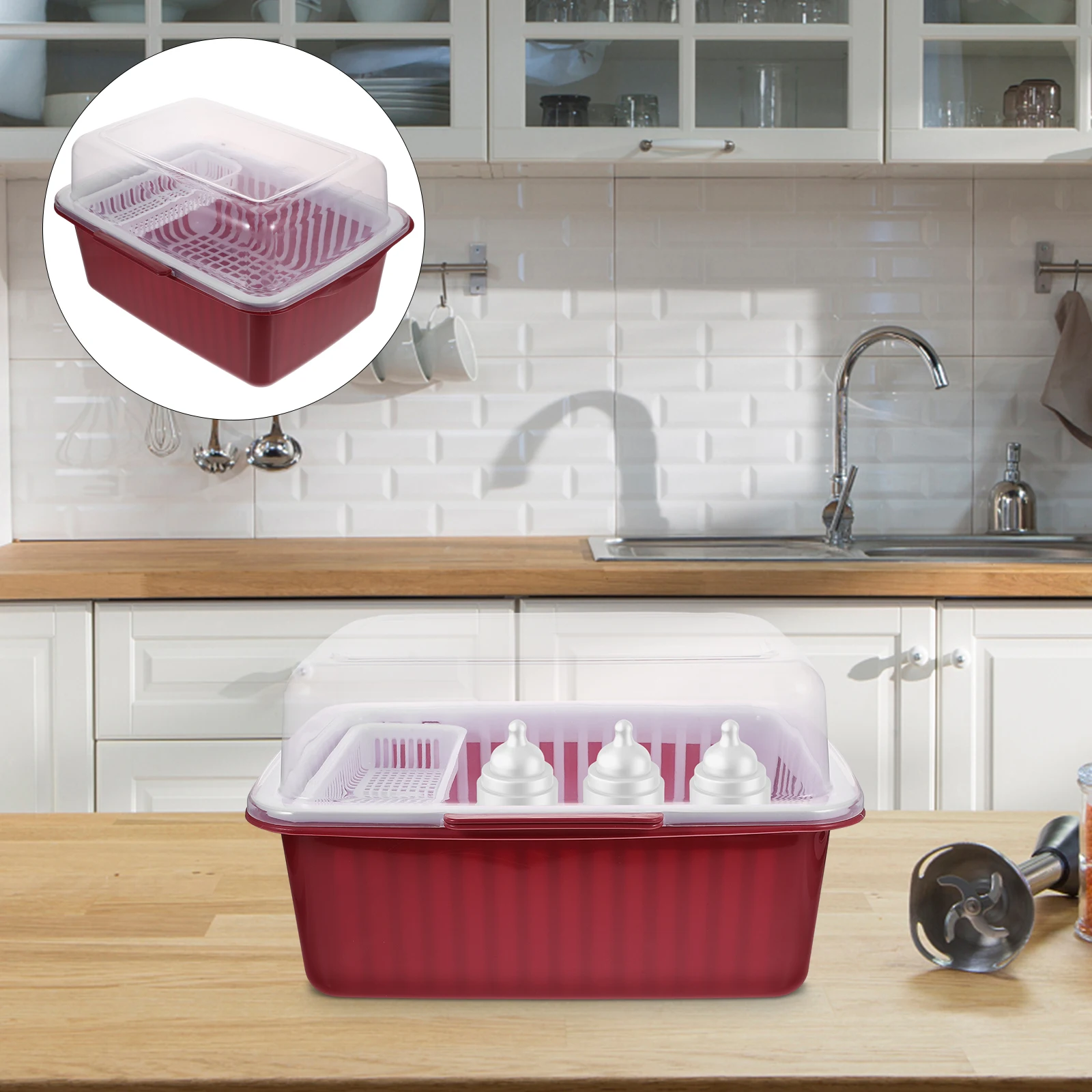 

Baby Bottle Storage Container Portable Tableware Box Milk Bottle Drying For Home Travel Clamshell Design Dustproof Plastic Rack