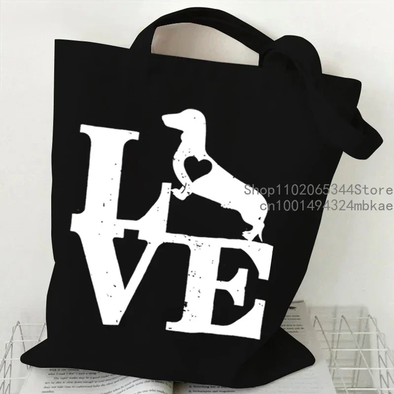 Love Dog Printed Shoulder Bag Women Men Harajuku Shopping Bags Teen Cartoon Canvas Portable Animal Tote Bag Ladies Cute Handbag