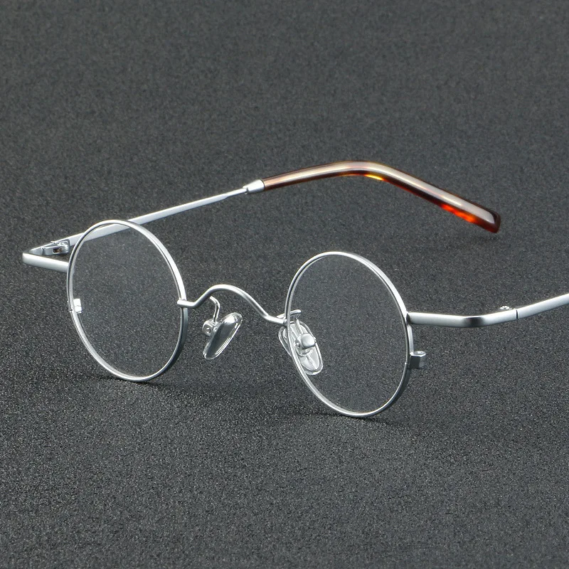 VCKA Anti Blue Discolor Myopia Glasses Frame Men Retro Round Pure Titanium Eyeglasses Women Prescription Eyewear -0.5 to -6.0