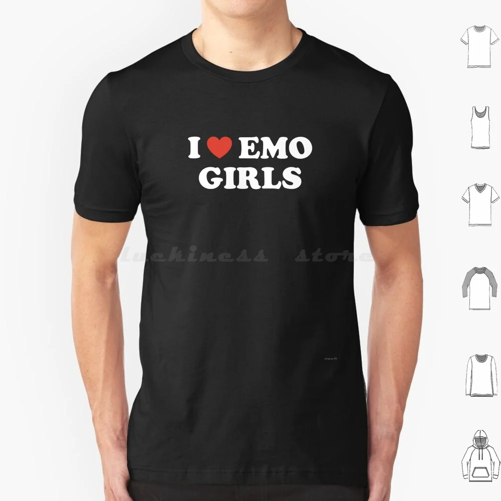 I Love Emo Girls T Shirt Big Size 100% Cotton Heart Funny Meme Joke Cute Girly Bubble Typography Goth Emo Girls Alt Grunge Women