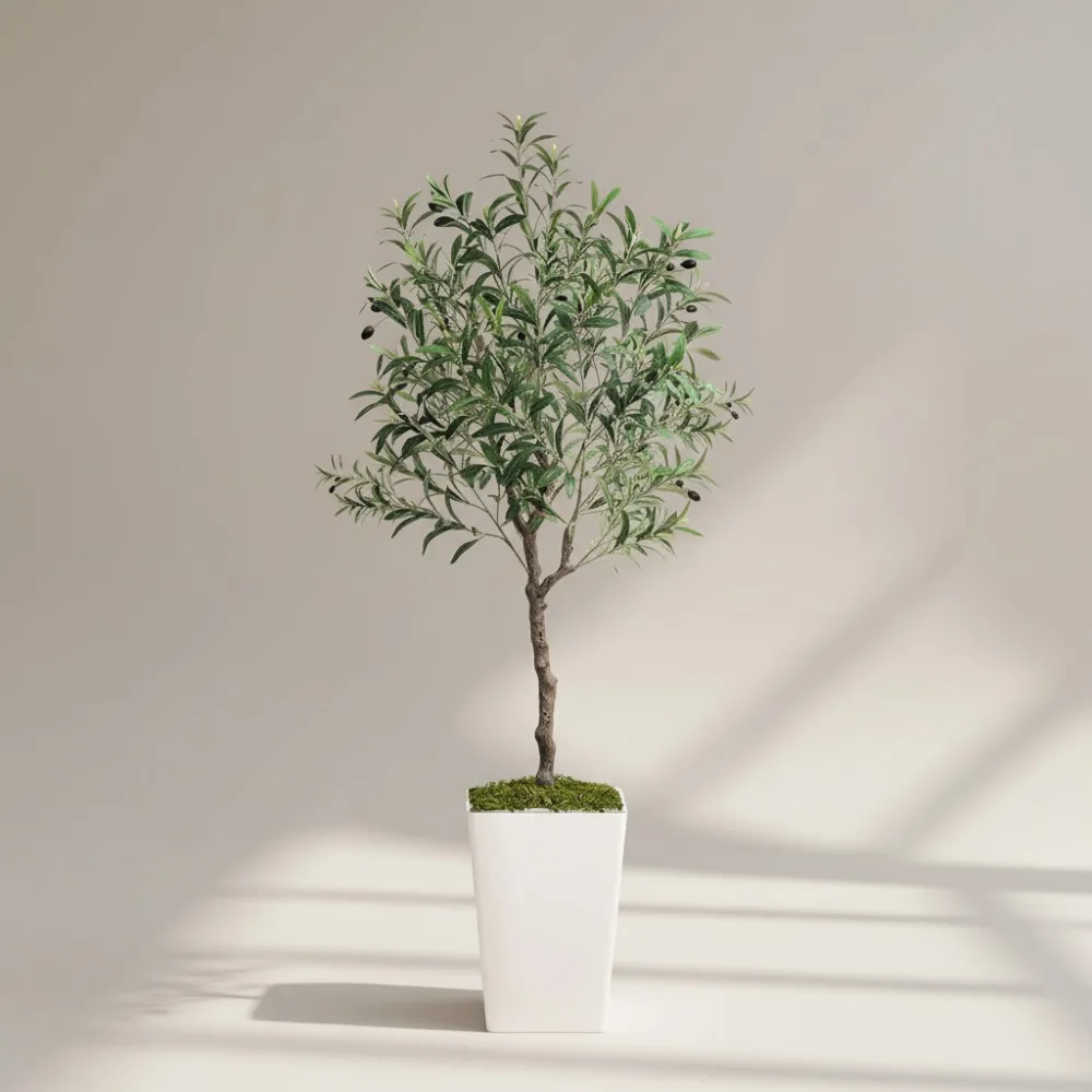 Oliva artificial realista de 5 pies con maceta, planta de seda realista para decoración del hogar y la Oficina, regalo de inauguración de la casa