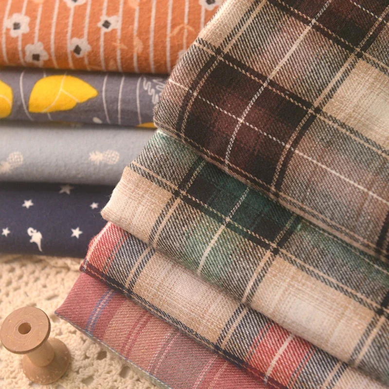 Yarn-dyed Brushed Plaid Pure Cotton Fabric Flannel Autumn and Winter Shirts Skirts Bedding Handmade DIY Apparel Sewing Fabric