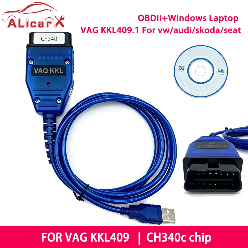 KKL 409 Diagnostic Forvag OBD2 Diagnostic Scanner for V-W/A-udi/S-eat Car Diagnostic With CH340 Chip Cable 409KKL Testing Cable