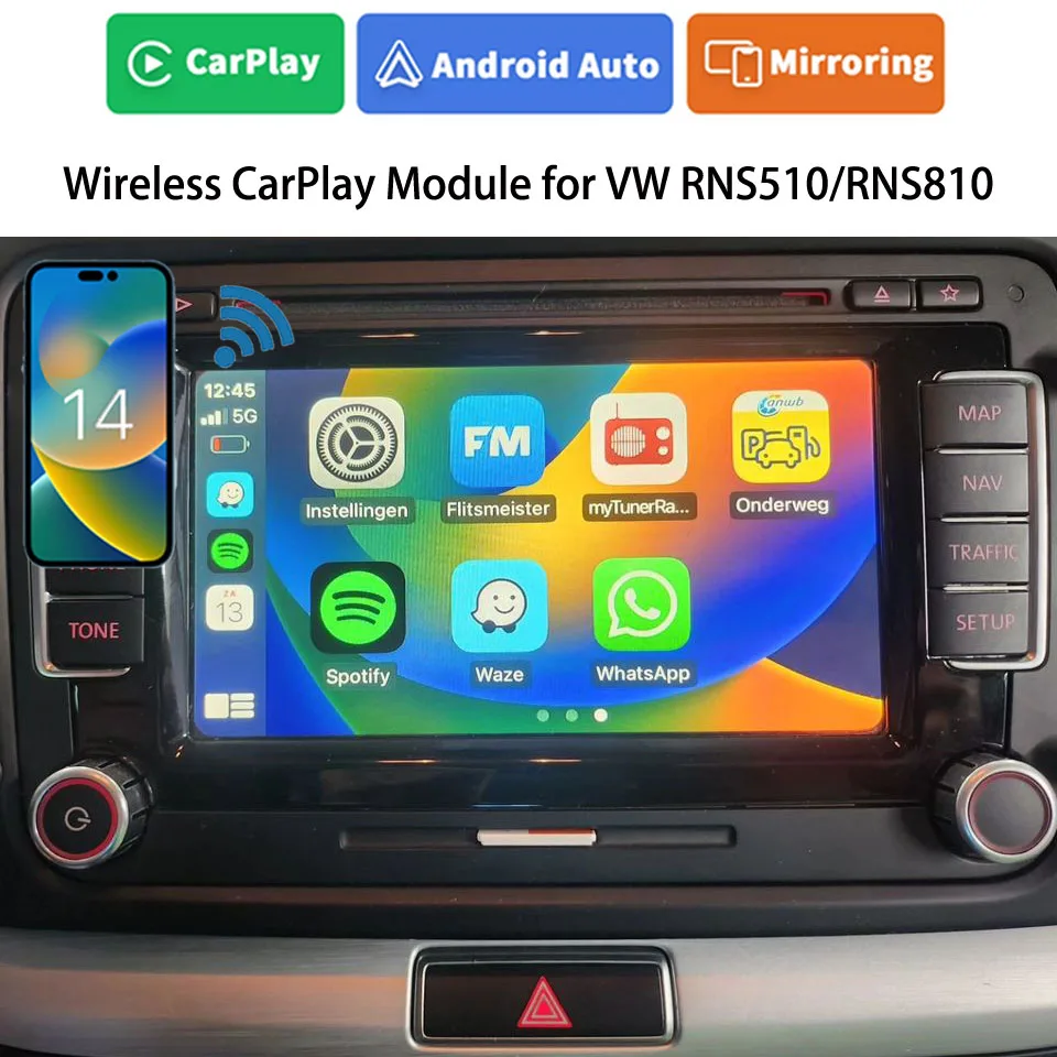 iCarPlay Phone Screen Mirror Module for Volkswagen Phaeton 2009-2016 Android Auto Retrofit Front Rear Camera Youtube Netflix